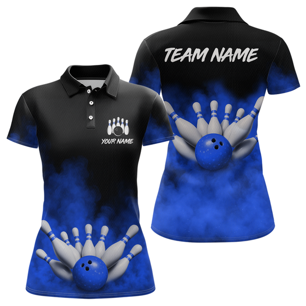 Maxcorners Blue Smoke Bowling Shirts for Men Women Team Personalized Bowling Polo and Quarter Zip MT2108