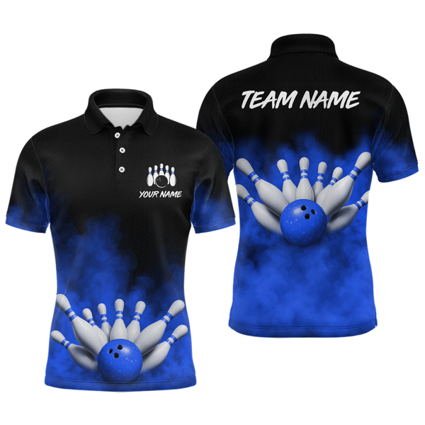 Maxcorners Blue Smoke Bowling Shirts for Men Women Team Personalized Bowling Polo and Quarter Zip MT2108