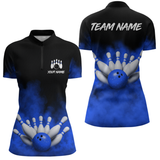 Maxcorners Blue Smoke Bowling Shirts for Men Women Team Personalized Bowling Polo and Quarter Zip MT2108