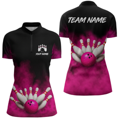 Maxcorners Pink Smoke Bowling Shirts for Men Women Team Personalized Bowling Polo and Quarter Zip MT2108