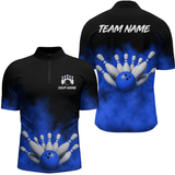 Maxcorners Blue Smoke Bowling Shirts for Men Women Team Personalized Bowling Polo and Quarter Zip MT2108