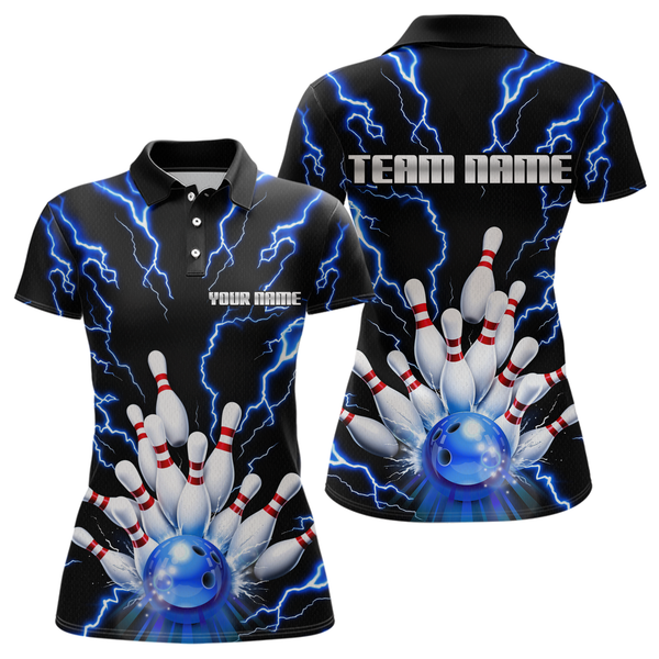 Maxcorners Thunder Lightning Blue Bowling Shirt Custom Bowling Jersey for Men Women Team