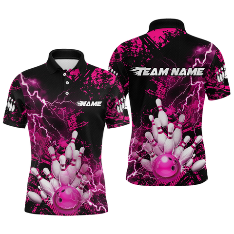 Maxcorners Pink Thunder Lightning Bowling Shirt Custom Colorful Bowling Jersey Men Women Team