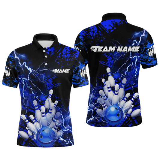 Maxcorners Blue Thunder Lightning Bowling Shirt Custom Colorful Bowling Jersey Men Women Team LM0705