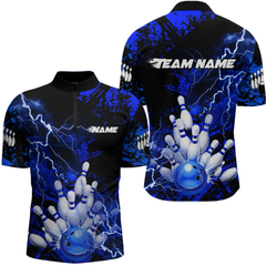 Maxcorners Blue Thunder Lightning Bowling Shirt Custom Colorful Bowling Jersey Men Women Team LM0705