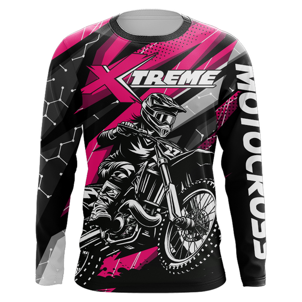 Maxcorners Pink Motocross Jersey Youth Women Men Upf30+ Dirt Bike Shirt Motorcycle Riding Shirt XM271 MT2809