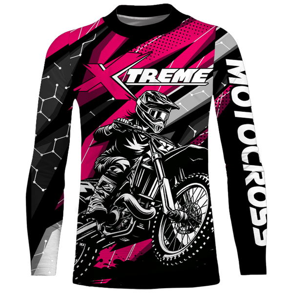 Maxcorners Pink Motocross Jersey Youth Women Men Upf30+ Dirt Bike Shirt Motorcycle Riding Shirt XM271 MT2809