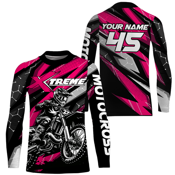 Maxcorners Pink Motocross Jersey Youth Women Men Upf30+ Dirt Bike Shirt Motorcycle Riding Shirt XM271 MT2809