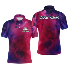 Maxcorners Blue and Pink Ink Bowling Shirts Custom for Women Men Team Bowling Jerseys MT3107