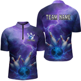 Maxcorners Custom Purple Lightning Bowling Shirts for Men Women Team LM3010