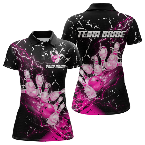 Maxcorners Custom Pink Lightning Bowling Shirts for Men Women Team Bowling Polo & 1/4 Zip LM1625