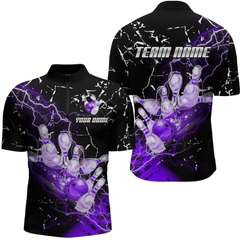 Maxcorners Custom Purple Lightning Bowling Shirts for Men Women Team Bowling Polo & 1/4 Zip LM1625