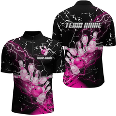 Maxcorners Custom Pink Lightning Bowling Shirts for Men Women Team Bowling Polo & 1/4 Zip LM1625