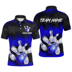 Maxcorners Customize Blue Bowling Shirts for Men Women Team Bowling Polo & 1/4 Zip Shirts