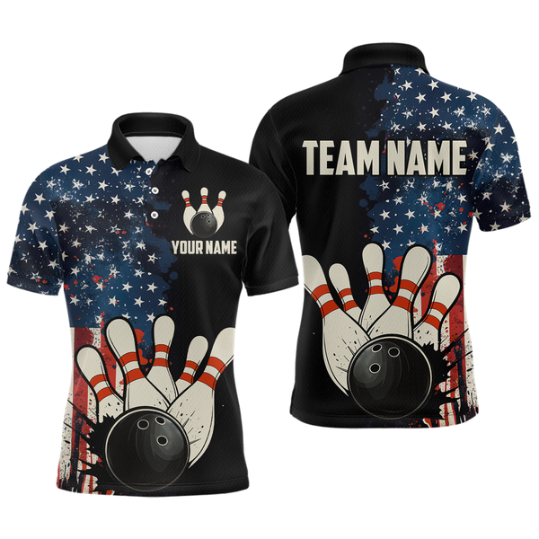 Maxcorners American Flag Bowling Shirt for Men Women Custom Patriotic Bowling Shirt Bowling Apparel LM133 