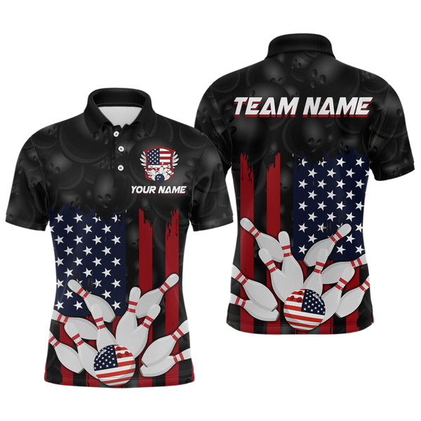 Maxcorners Custom American Flag Bowling Shirts for Men Women Patriotic Bowling Polo & 1/4 Zip LM133