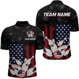 Maxcorners Custom American Flag Bowling Shirts for Men Women Patriotic Bowling Polo & 1/4 Zip LM133