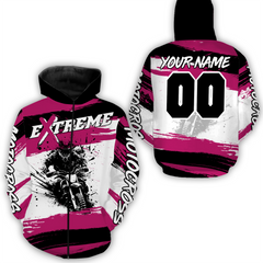 Maxcorners Custom Pink Motocross Racing Hoodie Jersey for Biker Men Women Dirt Bike Hoodie Zip MT2809