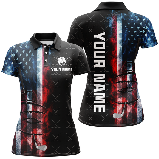 Maxcorners Patriotic Golf Polo Shirt Custom For Women American Flag Golf Polo Shirts