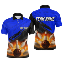 Maxcorners Custom Flaming Blue Bowling Shirts for Women Men Team Bowling Polo & Quarter Zip LM1506