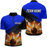 Maxcorners Custom Flaming Blue Bowling Shirts for Women Men Team Bowling Polo & Quarter Zip LM1506