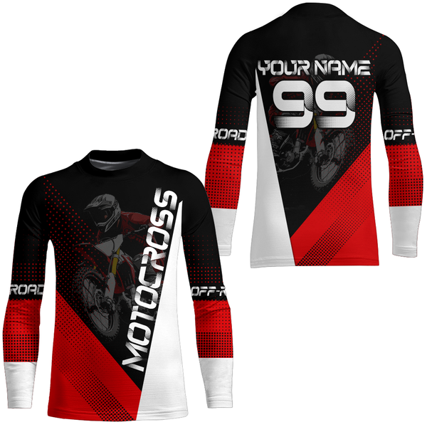 Maxcorners Motocross Racing Jersey Upf30+ Dirt Bike Shirt Red Motorcycle Off-Road Shirt MT2709