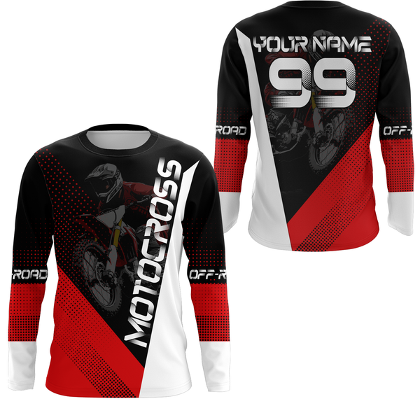 Maxcorners Motocross Racing Jersey Upf30+ Dirt Bike Shirt Red Motorcycle Off-Road Shirt MT2709