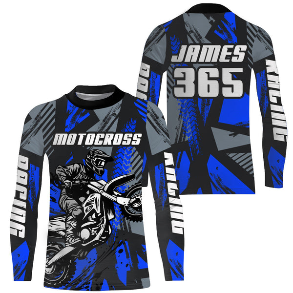 Maxcorners Blue Motocross Jersey Custom Dirt Bike Motorcycle Racing Shirt For Kid Men Women MT2709