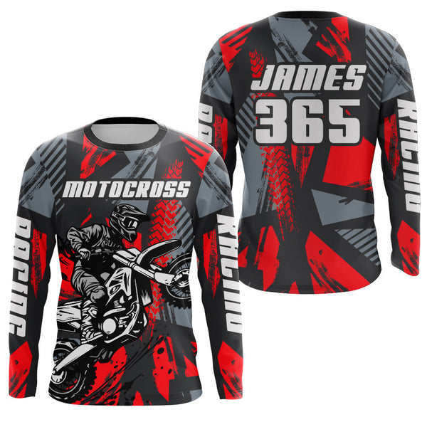 Maxcorners Red Motocross Jersey Custom Dirt Bike Motorcycle Racing Shirt For Kid Men Women MT2709