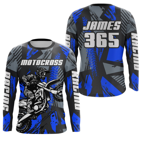 Maxcorners Blue Motocross Jersey Custom Dirt Bike Motorcycle Racing Shirt For Kid Men Women MT2709