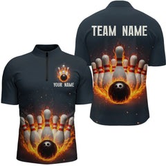 Maxcorners Custom Flaming Bowling Shirt for Men Women Fire Bowling Polo Shirts & Quarter Zip LM2504