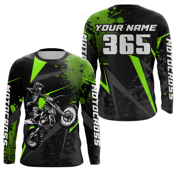 Maxcorners Motocross Racing Jersey Men Women Kid Upf30+ Dirt Bike Shirt Youth Adult Off-Road Navy Green MT2709
