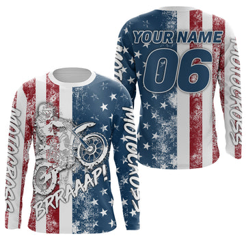 Maxcorners Motocross American Flag Racing Jersey UPF30+ Dirt Bike Shirt Youth Men Women Brap Motorcycle LM2809