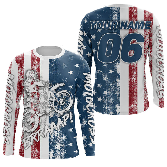Maxcorners Motocross American Flag Racing Jersey UPF30+ Dirt Bike Shirt Youth Men Women Brap Motorcycle LM2809
