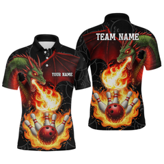 Maxcorners Flaming Dragon Bowling Shirt Custom for Men Women Bowling Team League LM0705