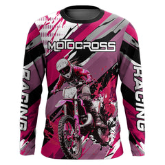 Maxcorners Pink Motocross Racing Jersey Women Kid Girl Upf30+ Dirt Bike Shirt Off-Road MX XM274 MT2809