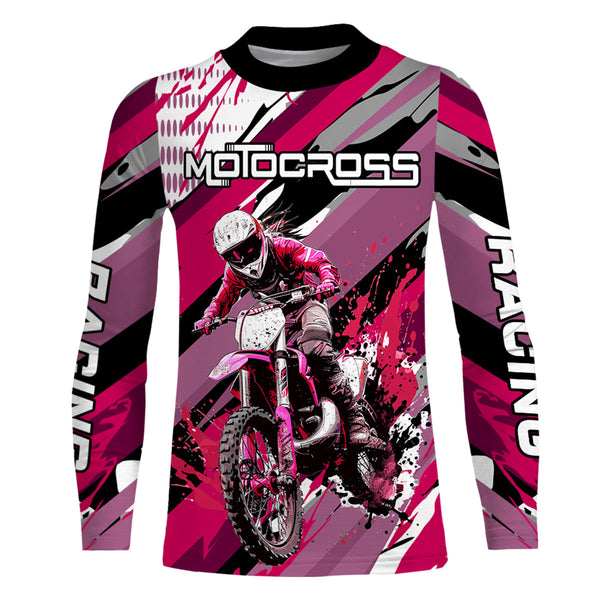 Maxcorners Pink Motocross Racing Jersey Women Kid Girl Upf30+ Dirt Bike Shirt Off-Road MX XM274 MT2809