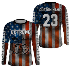 Maxcorners Motocross Jersey UPF30+ American Flag Dirt Bike Racing Adult&Kid Extreme Off-Road Shirt LM2809