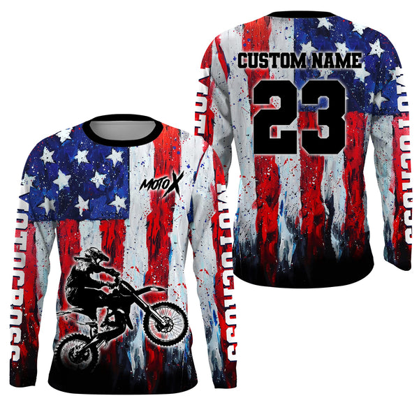 Maxcorners Motocross Racing Jersey UPF30+ American Flag Motox Dirt Bike Shirt Off-Road Motorcycle Jersey LM2809