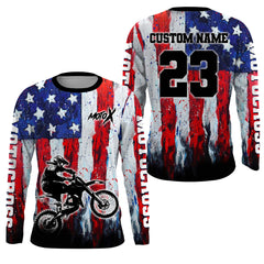 Maxcorners Motocross Racing Jersey UPF30+ American Flag Motox Dirt Bike Shirt Off-Road Motorcycle Jersey LM2809