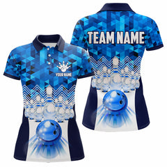 Maxcorners Blue Bowling Shirt For Men 3D Custom Name Bowling Jersey Shirts Team Polo & Quarter-Zip