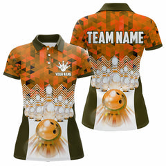 Maxcorners Orange Bowling Shirt For Men 3D Custom Name Bowling Jersey Shirts Team Polo & Quarter-Zip