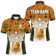 Maxcorners Orange Bowling Boom Hexagon Pattern Team Shirts For Men And Women, Bowling Balls Pattern Bowling League Shirts