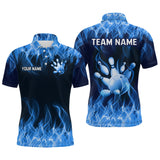 Maxcorners Custom Blue Flame Bowling Jersey for Men Bowling Uniform Polo & 1/4 Zip Bowling Team Shirts LM0803