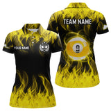 Maxcorners Personalized Yellow Flaming Billiard Jerseys 9 Ball Pool Billiard Shirts For Men Team Polo & 1/4 Zip Shirt