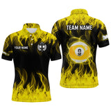 Maxcorners Personalized Yellow Flaming Billiard Jerseys 9 Ball Pool Billiard Shirts For Men Team Polo & 1/4 Zip Shirt