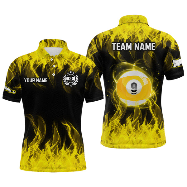 Maxcorners Personalized Yellow Flaming Billiard Jerseys 9 Ball Pool Billiard Shirts For Men Team Polo & 1/4 Zip Shirt