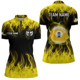 Maxcorners Personalized Yellow Flaming Billiard Jerseys 9 Ball Pool Billiard Shirts For Men Team Polo & 1/4 Zip Shirt