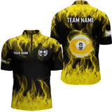 Maxcorners Personalized Yellow Flaming Billiard Jerseys 9 Ball Pool Billiard Shirts For Men Team Polo & 1/4 Zip Shirt