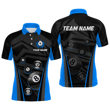 Maxcorners Blue Billiard Jersey Men 8 Ball Crown Billiard Custom Billiard Shirt For Men Billiard Team Jersey Polo & 1/4 Zip
